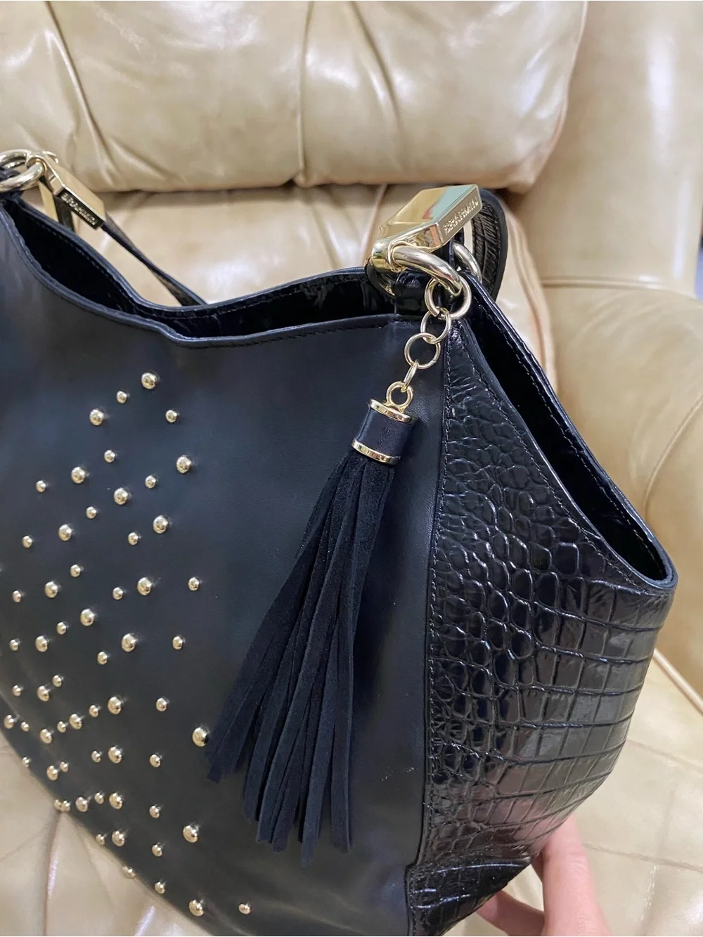 Brahmin LKNW Nara Metal Stud Large Shoulder Bag w/Tassel